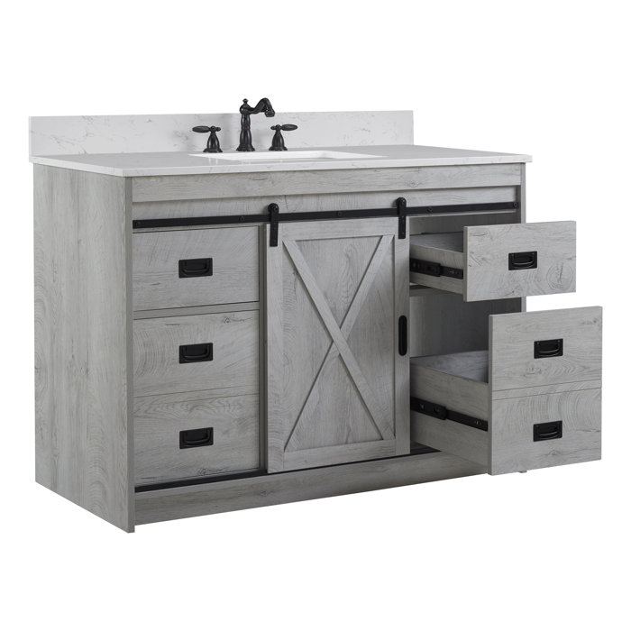 Sand & Stable Jillian 48'' Free Standing Single Bathroom Vanity with Engineered Stone Top ...